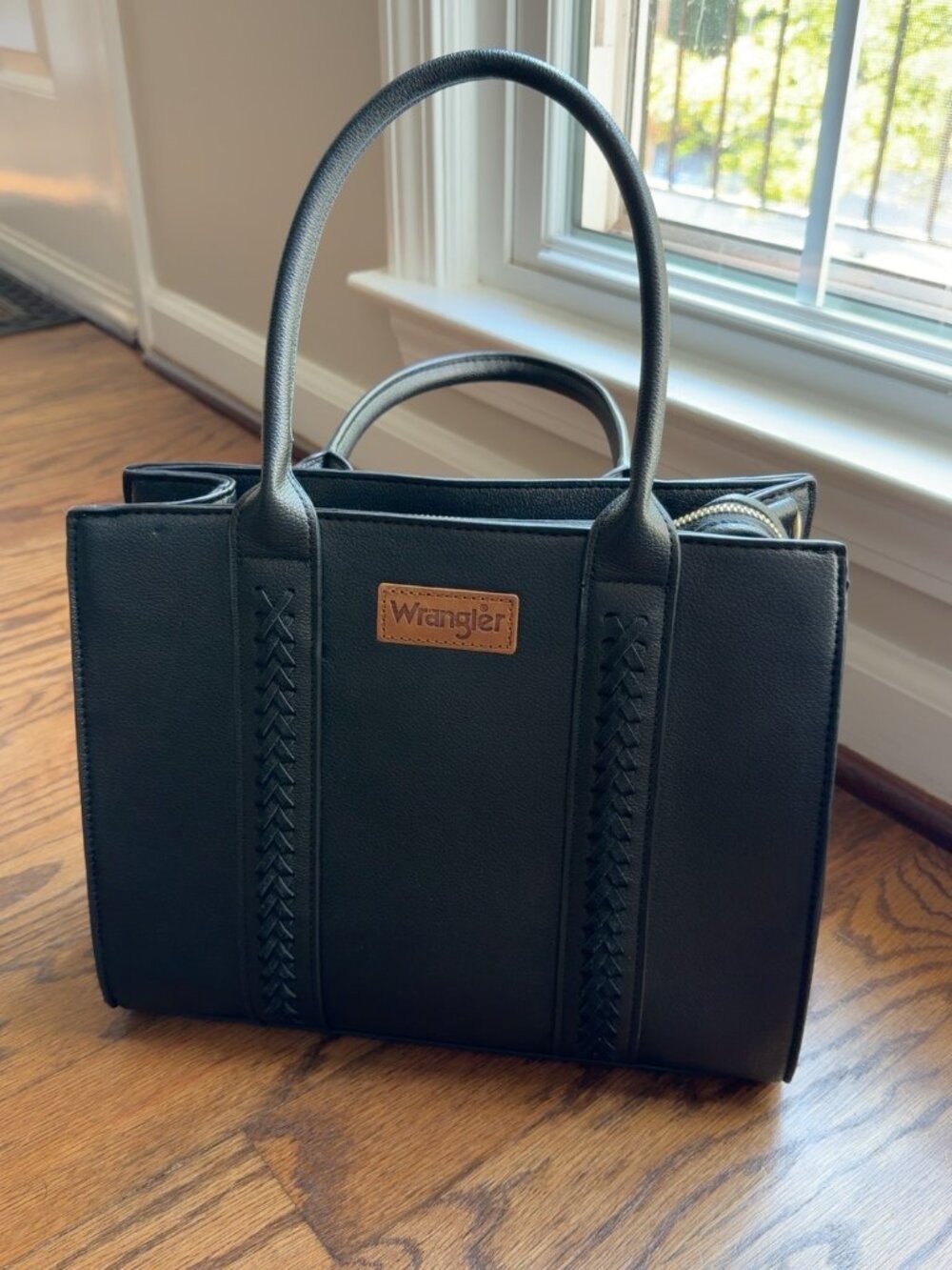 Wrangler Black Western Braided Satchel Tote Handbag